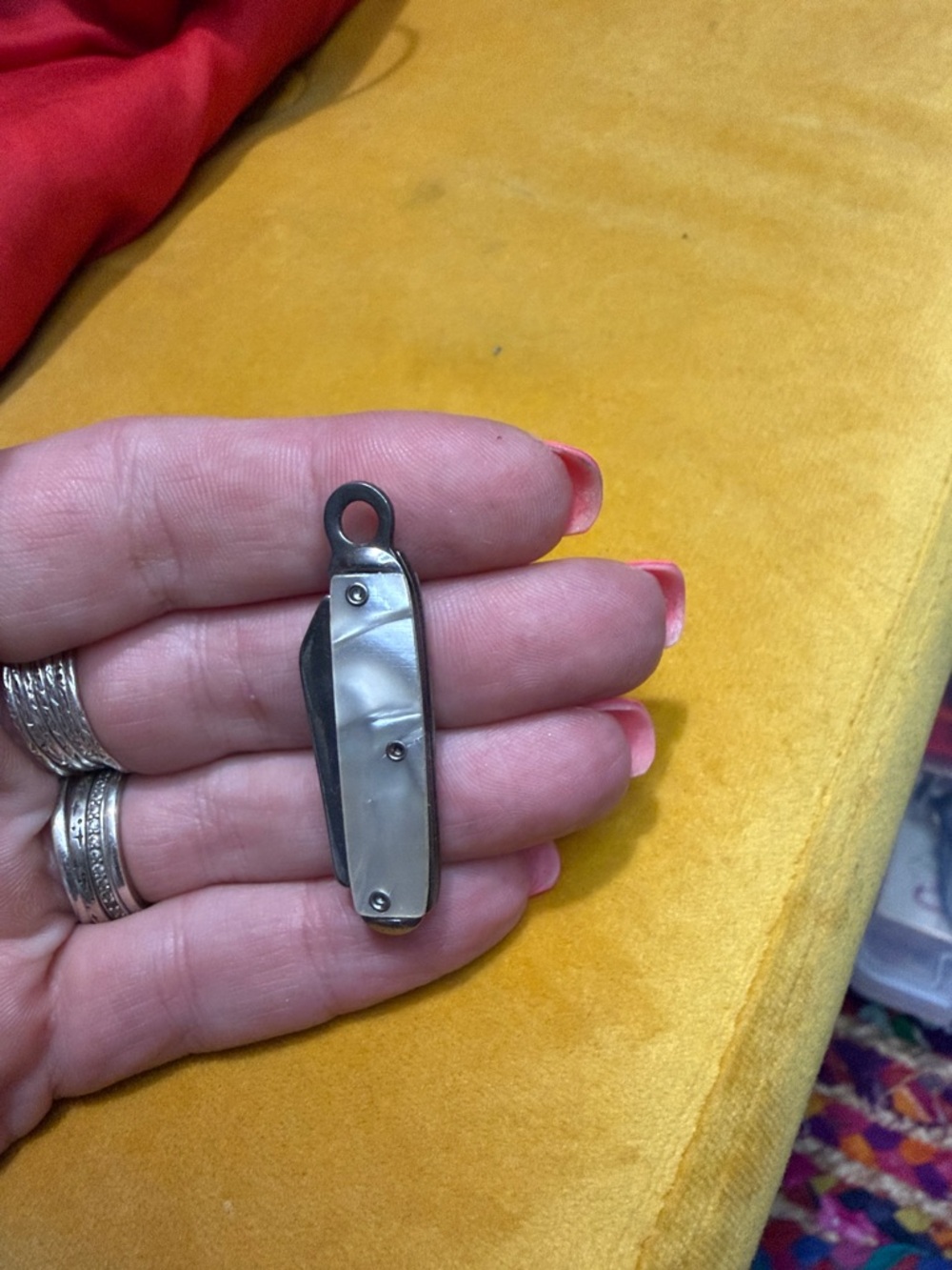 Vintage Mother-of-Pearl Pendant Necklace Charm in Silver and White